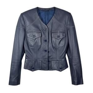Vintage Zelda Genuine Lamb Leather Jacket Blue Violet Purple Cropped Blazer